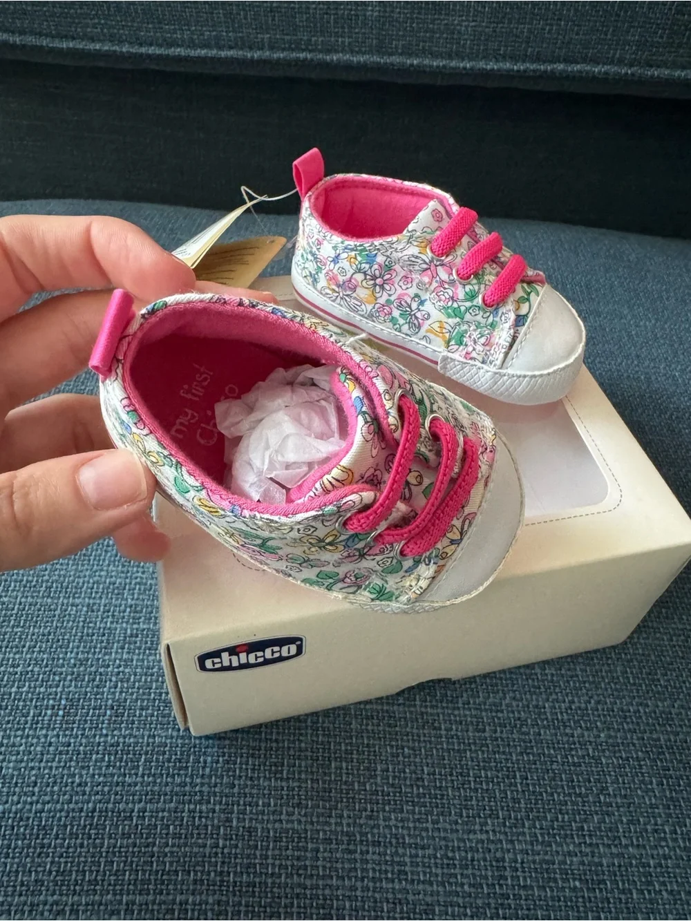 Chicco Floral Baby Sneakers with Coral Pink Trim